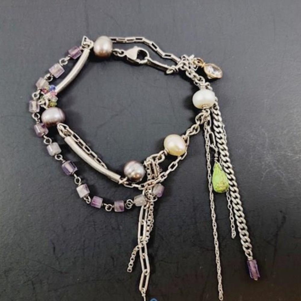 Rare Beth Orduna 925 Silver multi chain bracelet